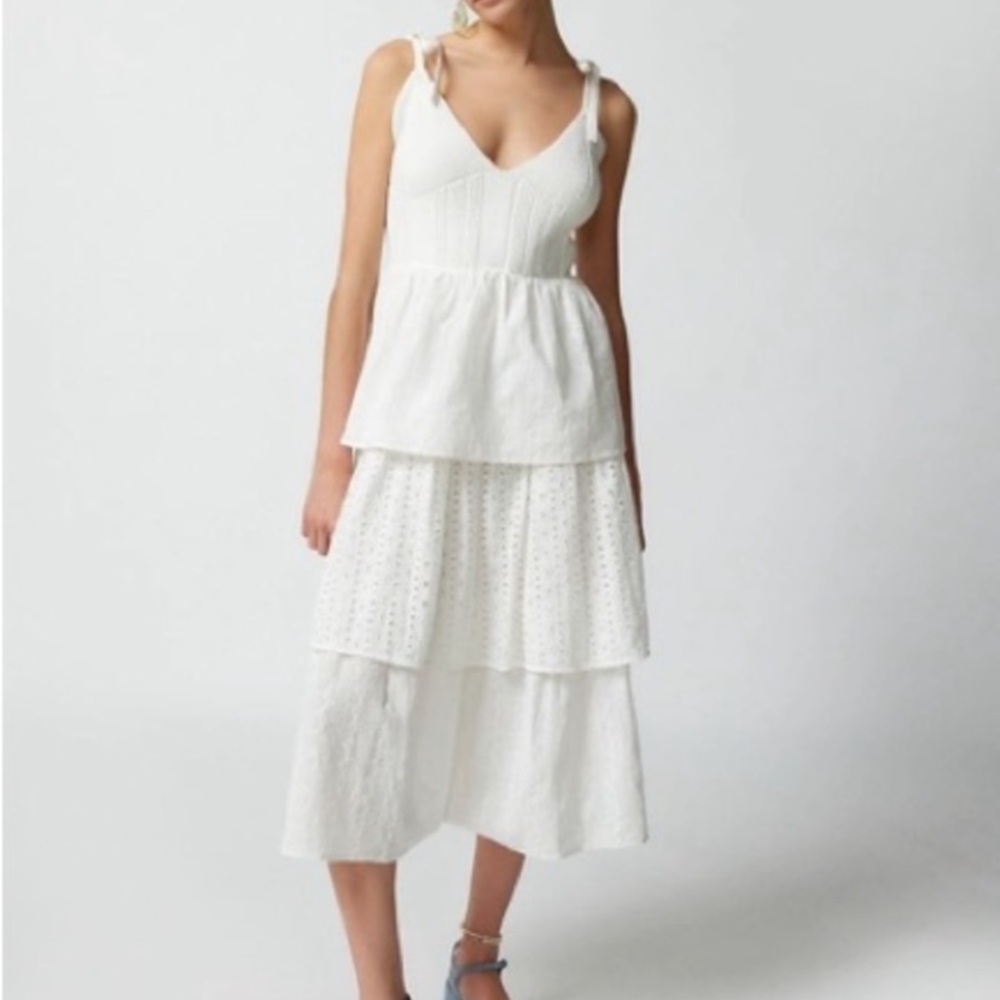 En Saison Cream Textured Sundress with Ruffle Trim. 
Never worn! - Picture 4 of 14